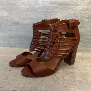 Indigo rd. Brown Faux Leather Gladiator Chunk Heels Size 10 Like New
